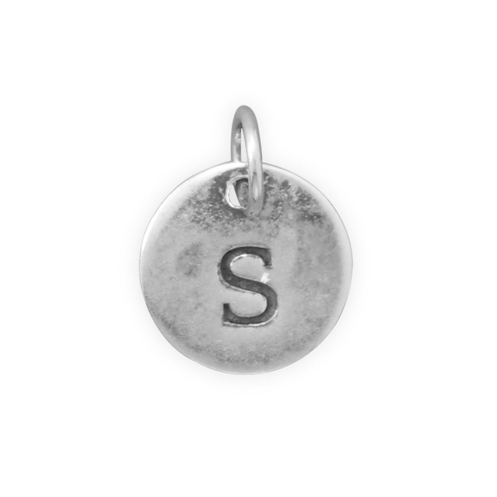 Antiqued Finish Sterling Silver Letter S Disk Charm