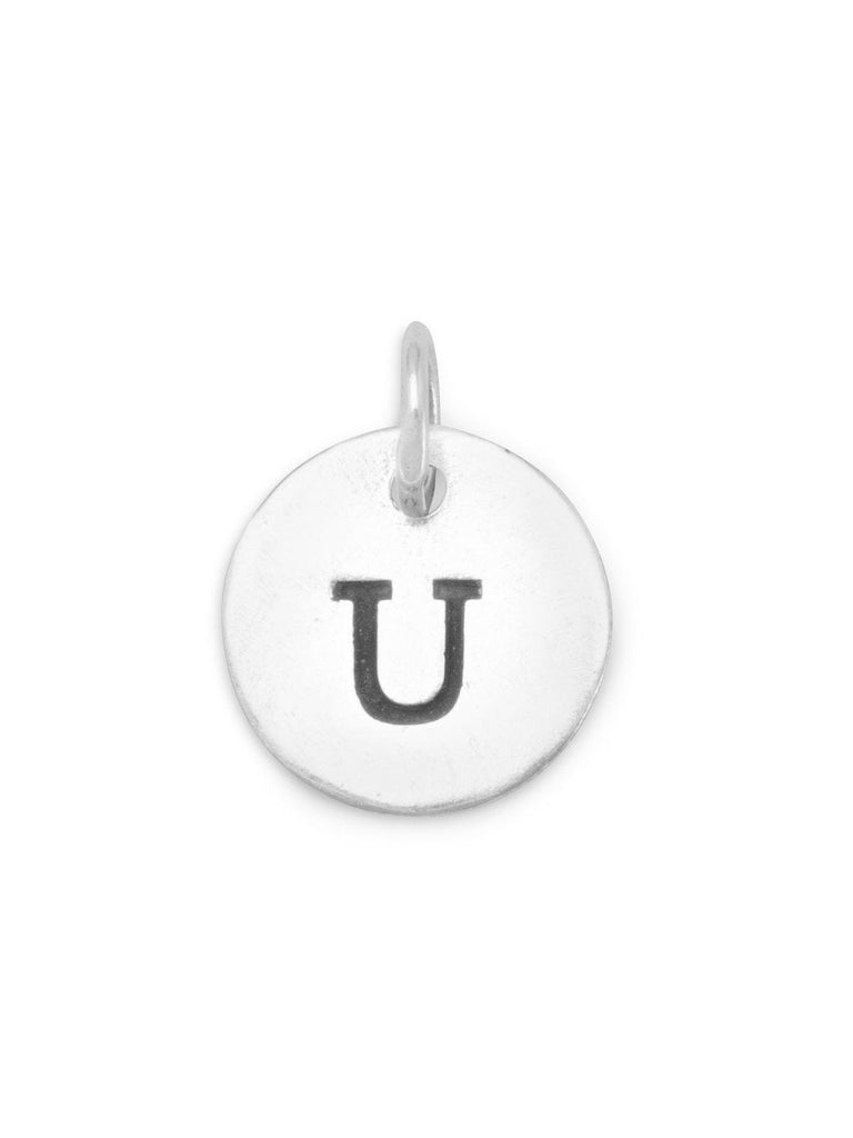 Antiqued Finish Sterling Silver Letter U Disk Charm