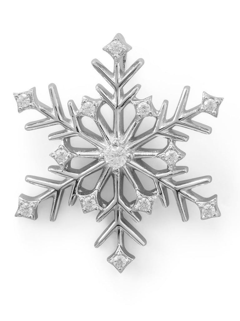 Snowflake Slide Cubic Zirconia Stones Rhodium on Sterling Silver, Pendant Only