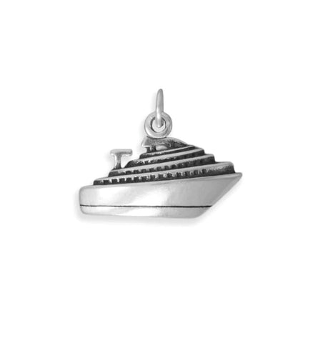 Cruise Ship Charm with Three Decks Sterling Silver 3D