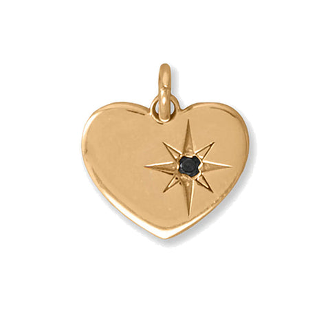 Genuine Black Diamond .015 CTW Gold-plated Sterling Silver Heart Charm Pendant