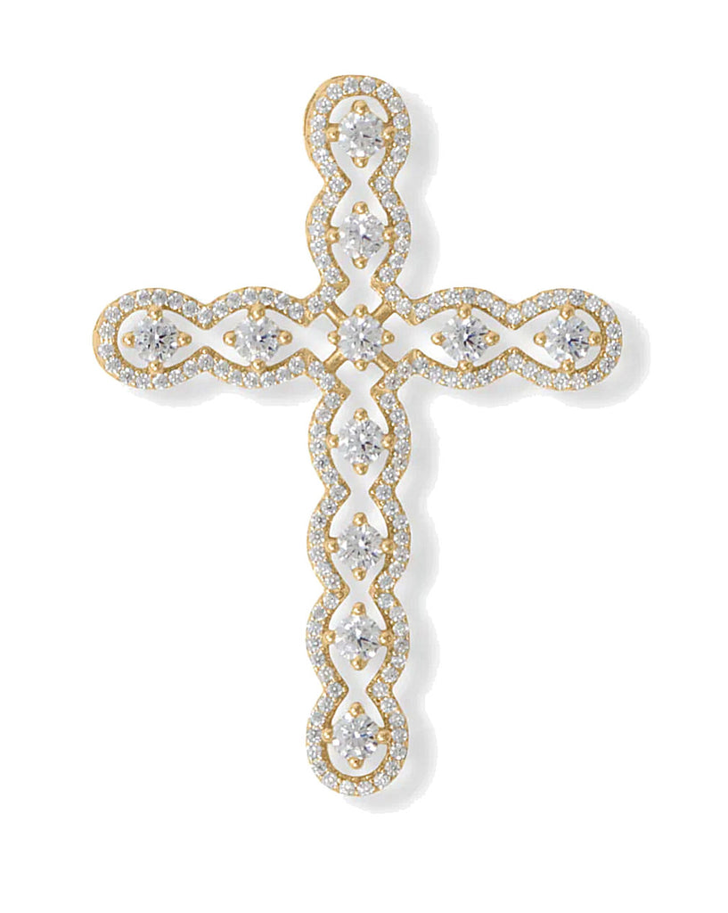 Floating Cubic Zirconia Cross Pendant Gold-plated Silver