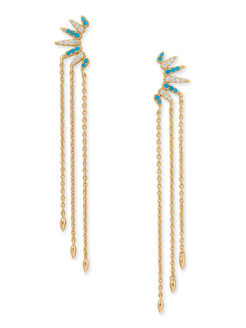Synthetic Turquoise and Cubic Zirconia Spike Drop Earrings 14k Gold-plated Silver