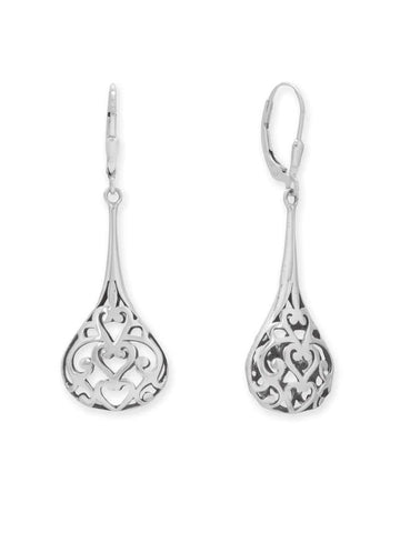 Sterling Silver Heart Pear Raindrop Dangle Earrings with Lever Backs
