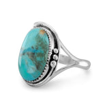 Leaf and Vine Design Reconstituted Turquoise Ring Sterling Silver
