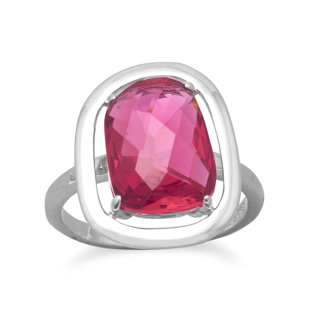 Red Glass Ring Rhodium on Sterling Silver - Nontarnish