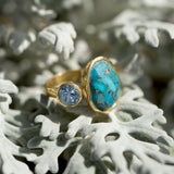 Blue Topaz and Reconstituted Turquoise Ring Gold-plated Sterling Silver