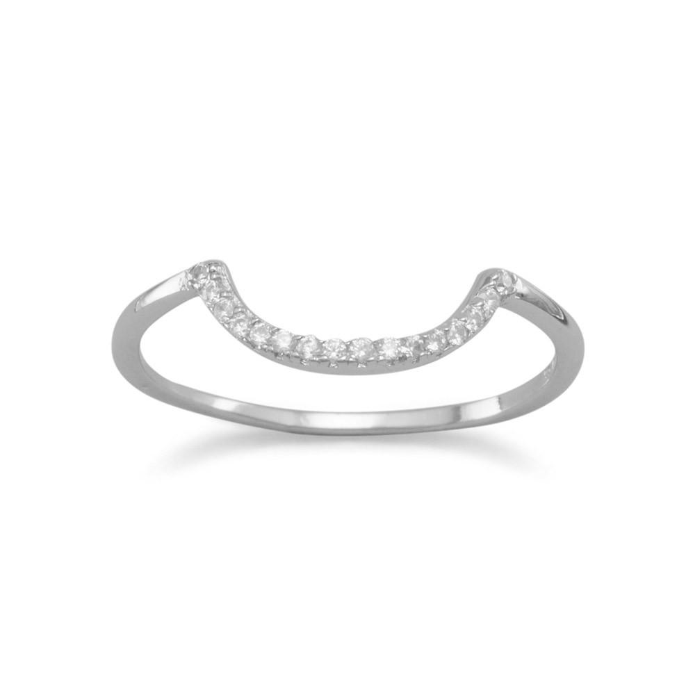 Stacking Band Ring Arch U Cubic Zirconia Rhodium-plated Sterling Silver