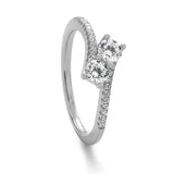 Overlap Two Stone Cubic Zirconia Ring Rhodium on Sterling Silver and Side Stones