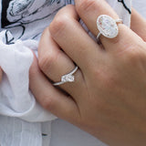 Overlap Two Stone Cubic Zirconia Ring Rhodium on Sterling Silver and Side Stones