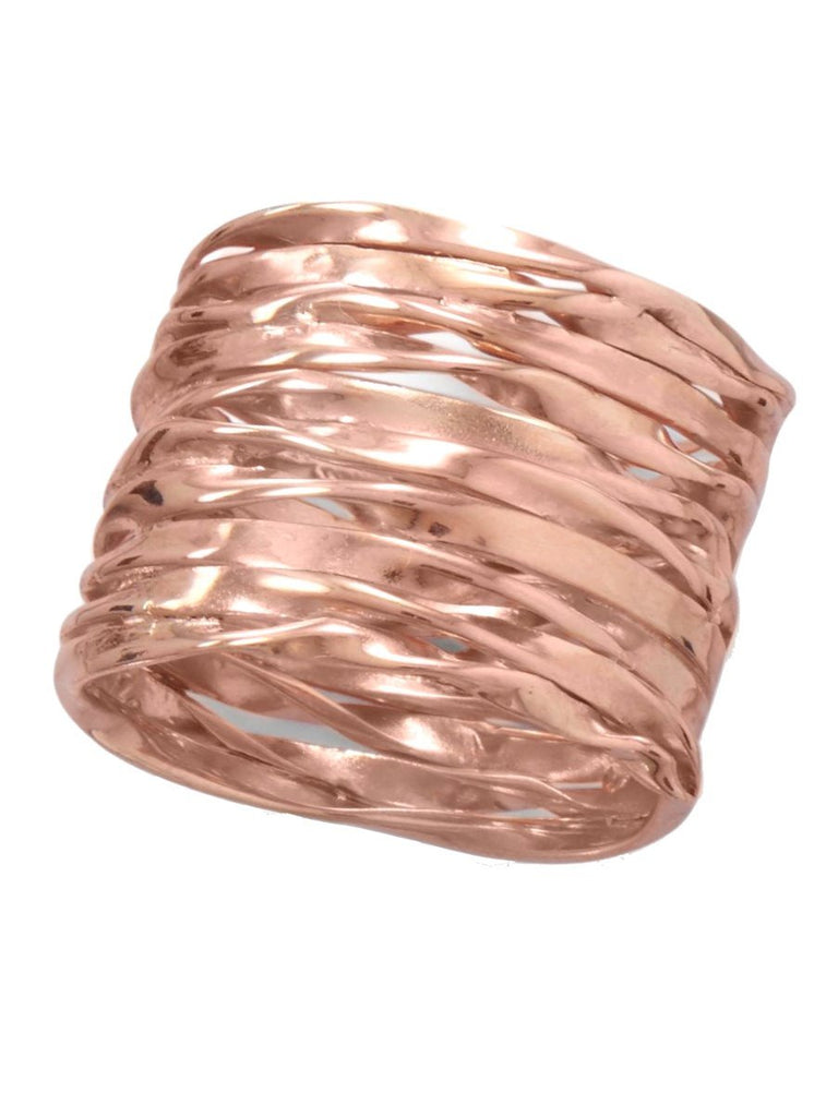 Handmade Rose Gold-plated Sterling Silver Stacked Wire Wrap Band Ring