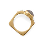 Diamond Chip and Gray Moonstone Ring Square Band Gold-plated Sterling Silver