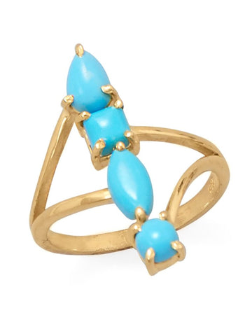 Synthetic Turquoise Ring Stacked Design Split Band Multiple Shape Stones