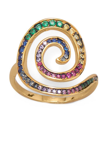 Rainbow Color Spin Spiral Ring 14k Gold-plated Sterling Silver