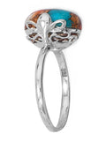 Coral, Turquoise, and Spiny Oyster Compressed Stone Ring Sterling Silver