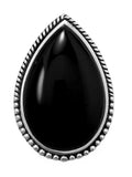 Sterling Silver Large Black Onyx Ring Beaded Edge