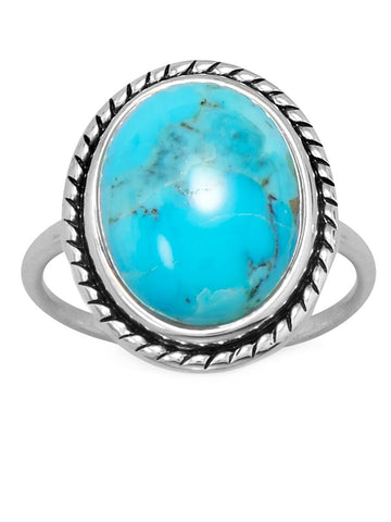 Sterling Silver Reconstituted Turquoise Ring with Rope Design Frame