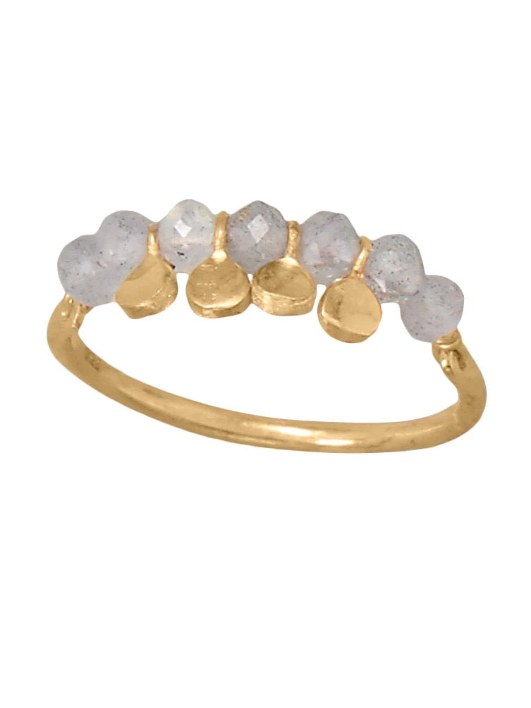 Labradorite Bead and Disk Ring Gold-plated Sterling Silver