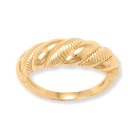 14k Gold-plated Silver Alternating Textured and Polished Band Ring