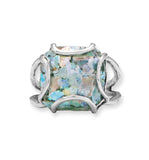 Ancient Roman Glass Soft Square Ring with Wire Wrap Setting Sterling Silver