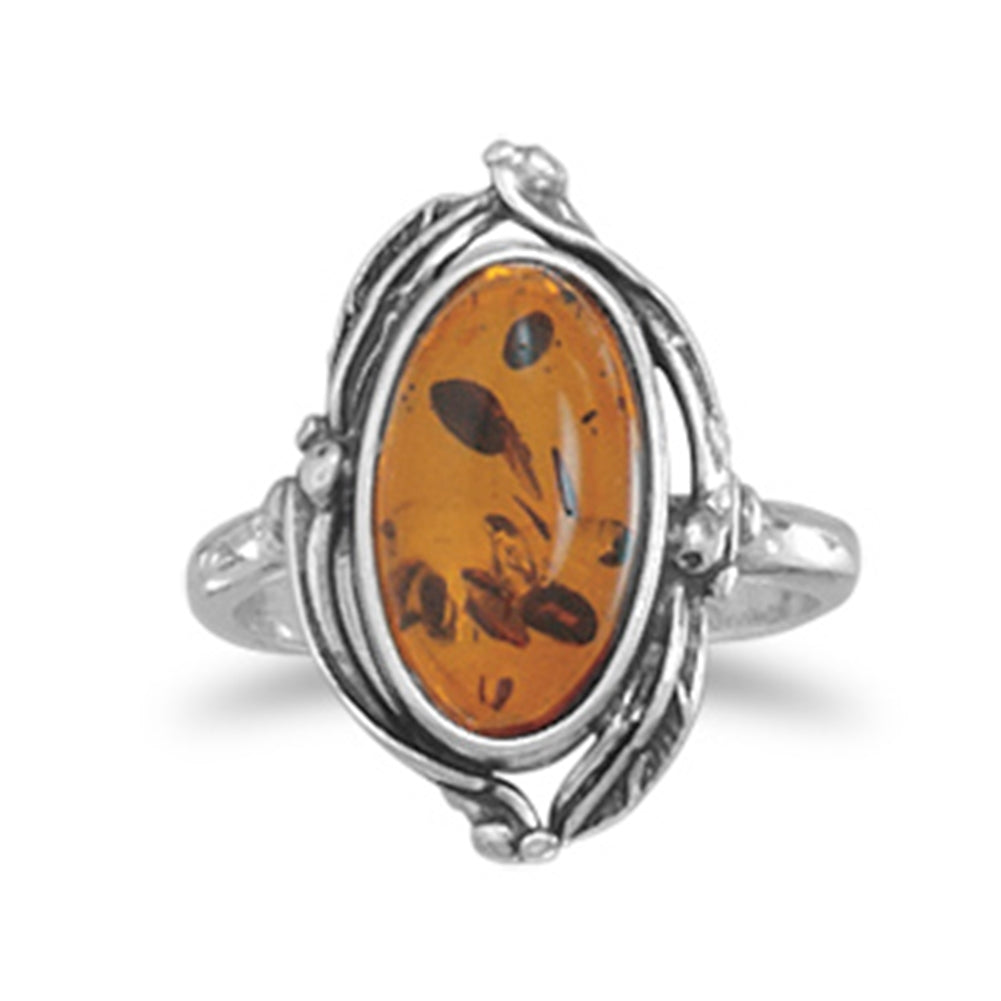 Baltic Amber Ring Leaf Design Size 7