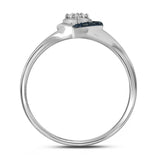 Blue and White Diamond Heart Ring Rhodium on Sterling Silver Genuine Diamonds
