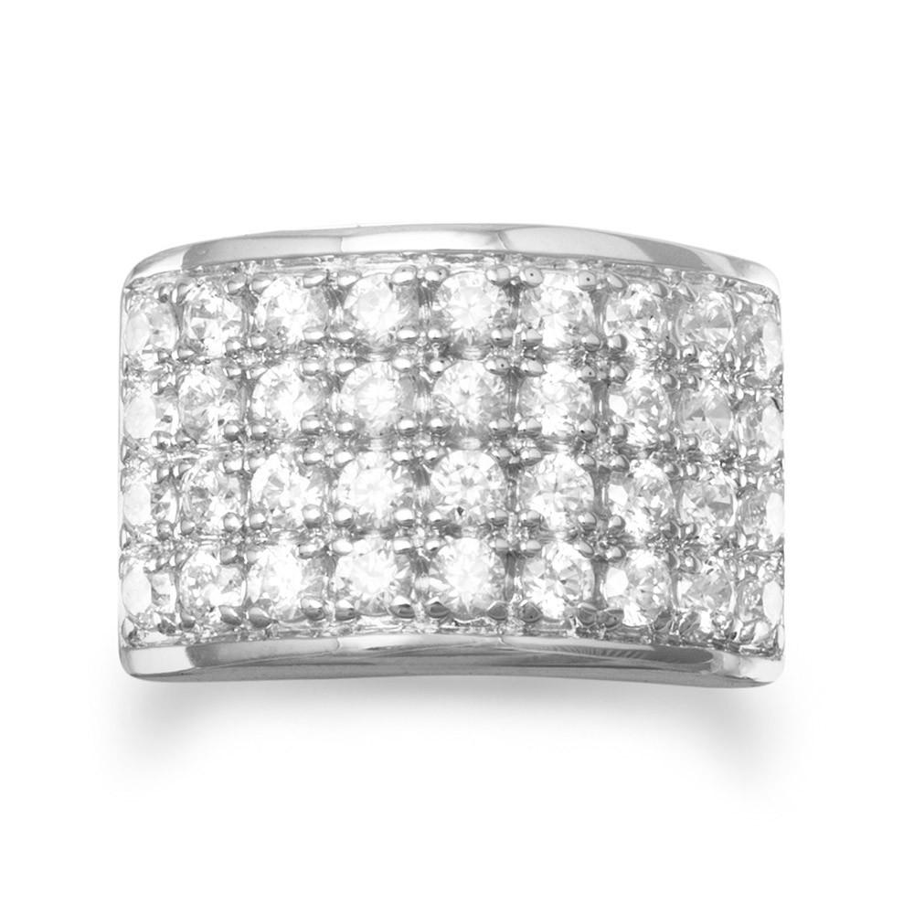 Pave Cubic Zirconia Band Ring Rhodium on Sterling Silver Nontarnish 36 Stones