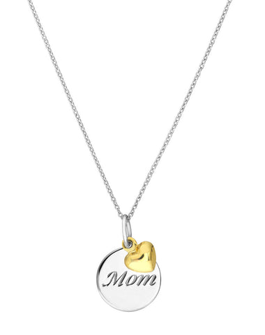 Engraved Disk Mom Necklace with 14k Gold Heart Charm Sterling Silver