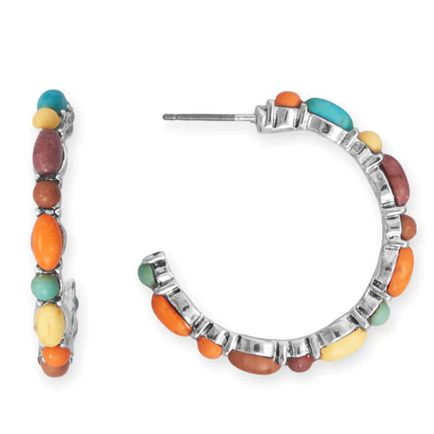 3/4 Hoop Fashion Earrings with Multicolored Dyed Stones