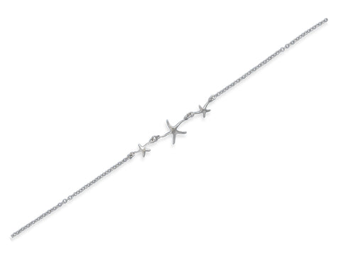 Anklet Three Starfish Rhodium over Sterling Silver Adjustable Length Non-tarnish