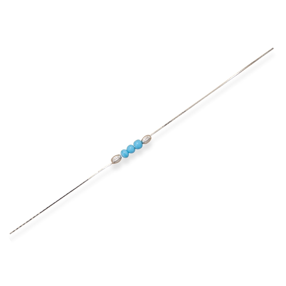 Anklet with Blue Glass and Sterling Silver Beads Adjustable Length Rhodium on Sterling Silver - Nont