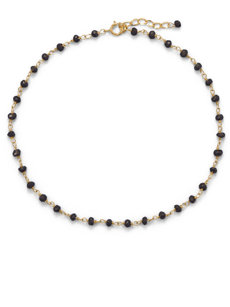 Black Spinel Anklet Adjustable Length Gold-plated