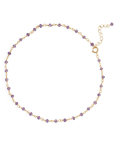 Amethyst Bead Anklet Gold-Plated Sterling Silver Adjustable Length