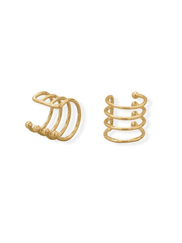 14k Gold-plated Four-row Ear Cuffs with Bead Ends