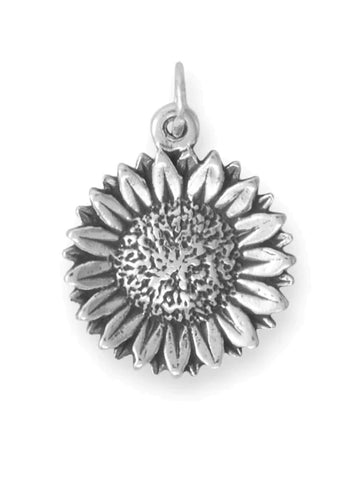 Sunflower Charm Oxidized Sterling Silver