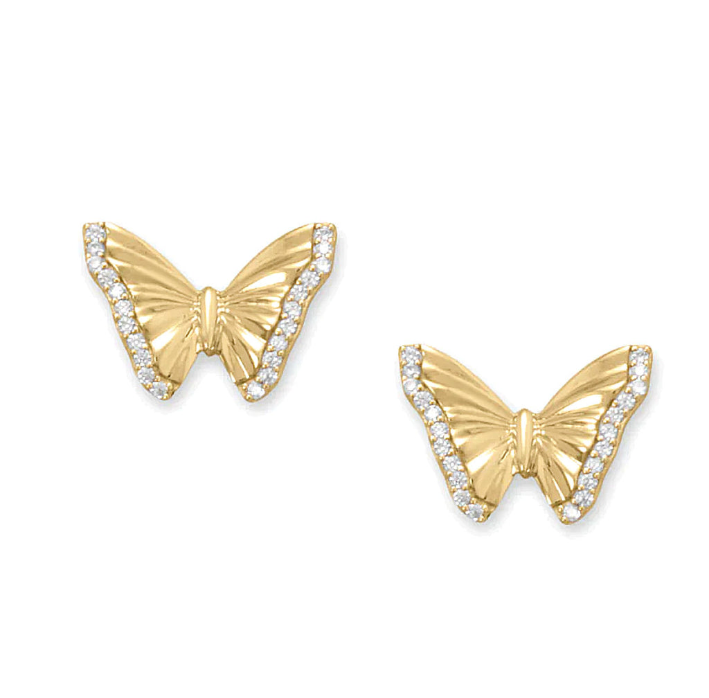 Butterfly Stud Earrings with Cubic Zirconia Accents Gold-plated Silver
