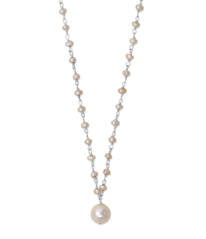 Cultured Freshwater Pearl Beaded Necklace with 9-9.5mm Pearl Pendant Adjustable Length
