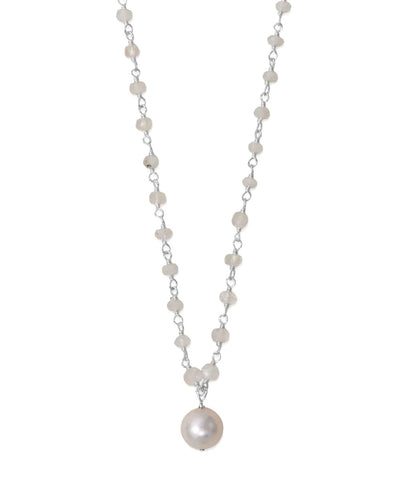 Rainbow Moonstone and Cultured Pearl Necklace Adjustable Length - Handmade