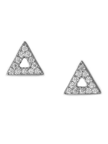Triangle Stud Earrings Rhodium-plated Silver Cubic Zirconia