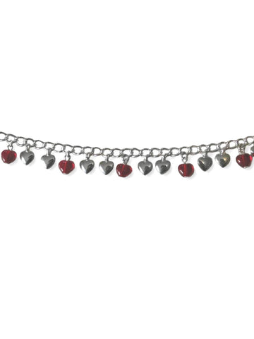 Childs Red and Silver Heart Charm Bracelet Adjustable Length Silver Plate