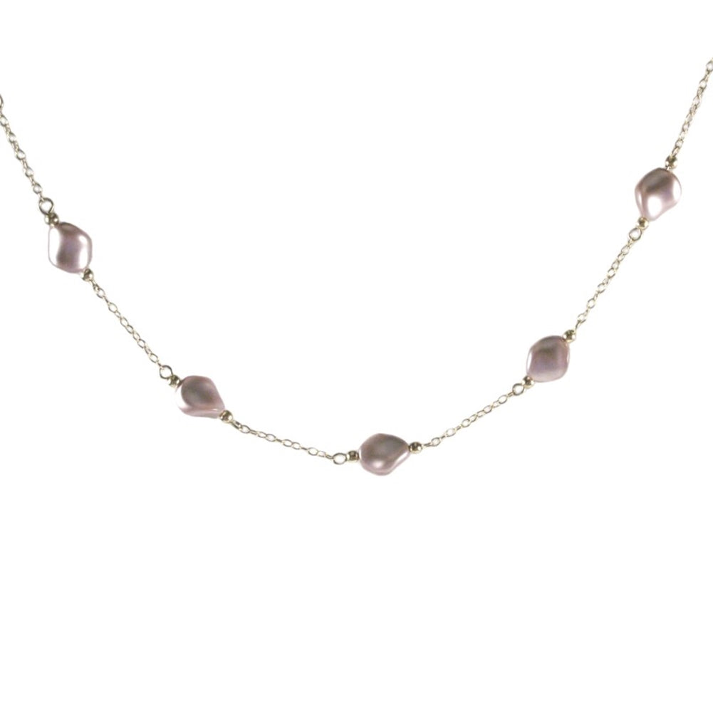 Pink Wave Pearl Necklace 14K Yellow Gold-filled
