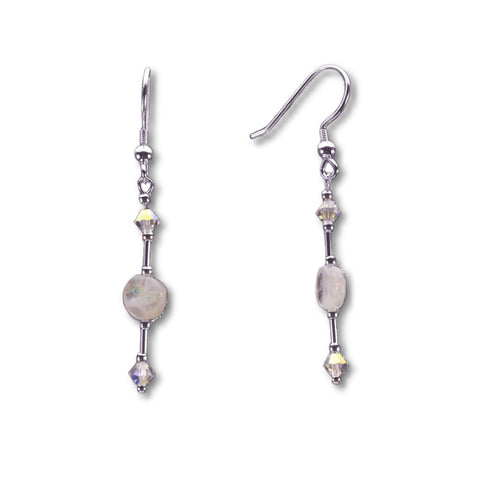Rainbow Moonstone Coin Earrings Made with Swarovski(R) Crystal Sterling Silver