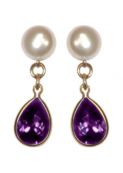 A+ Grade Cultured Freshwater Pearl Earrings February Cubic Zirconia 14K Gold-Fill A+ Grade Cultured Freshwater Pearl Earrings February Cubic Zirconia 14K Gold-Fill