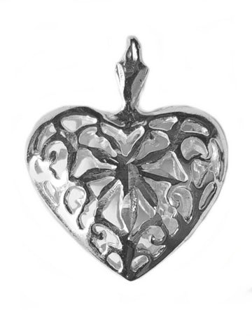 Filigree Reversible Puffy Heart Pendant Sterling Silver, Pendant Only