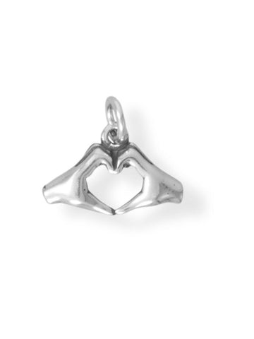 Heart with Hands Charm Sterling Silver Sending Love