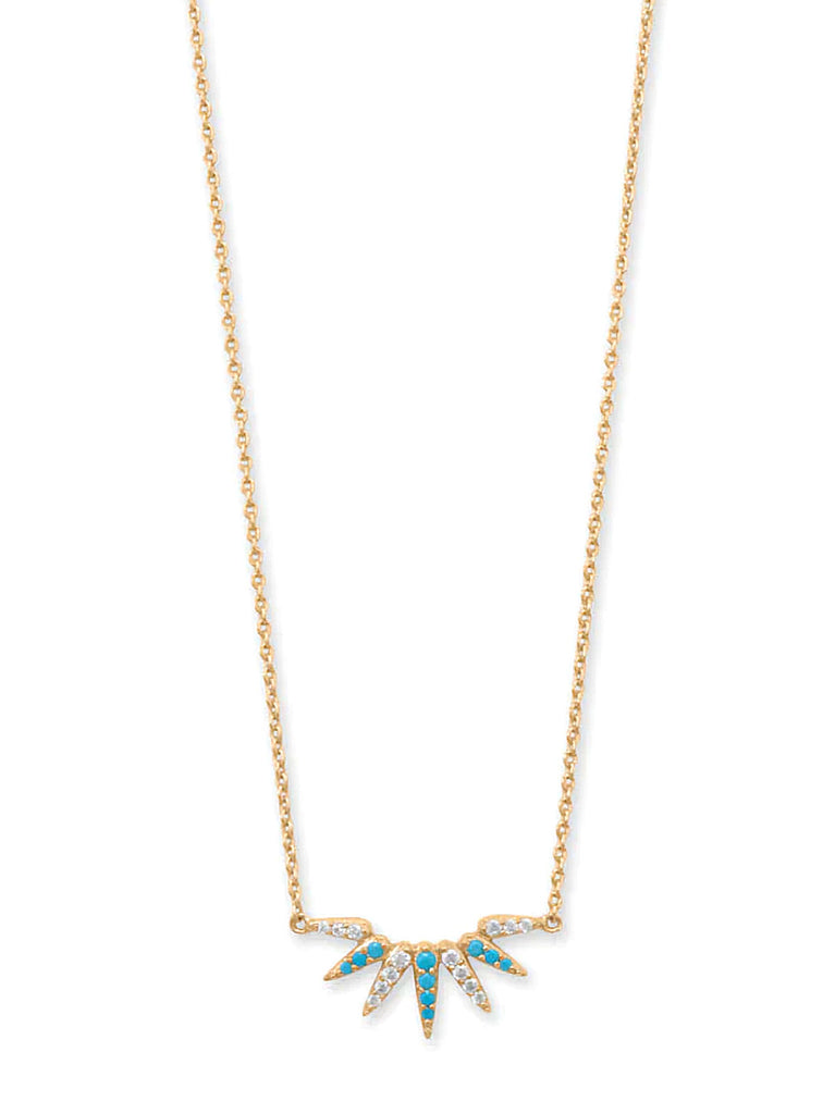Turquoise Spike Sunray Necklace with Cubic Zirconia 14k Gold-plated Silver