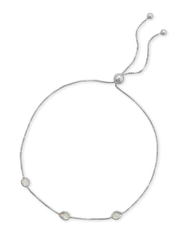 Polki Diamond Three-stone Bolo Bracelet Adjustable Rhodium on Silver