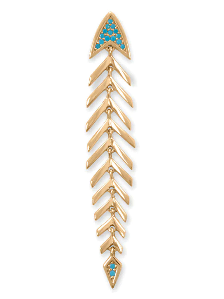 Synthetic Turquoise Fishbone Design Pendant 14k Gold-plated Silver