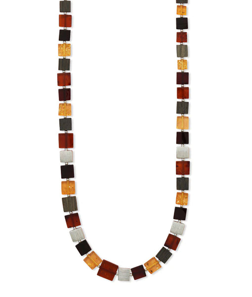 Baltic Amber, Black Oak Wood, and Sterling Silver Square Bead Necklace Baltic Amber, Black Oak Wood, and Sterling Silver Square Bead Necklace