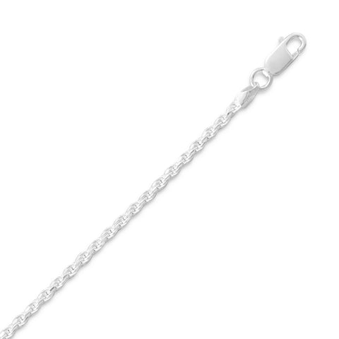 Sterling Silver Rope Chain Necklace 2mm Diamond-cut, Made in Italy